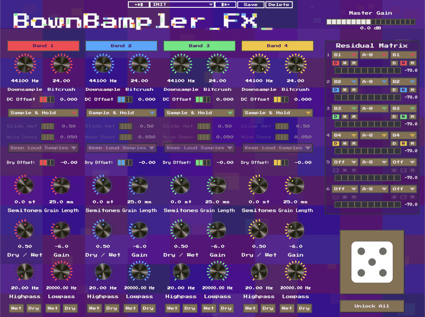 BownBampler FX plugin interface, default INIT preset