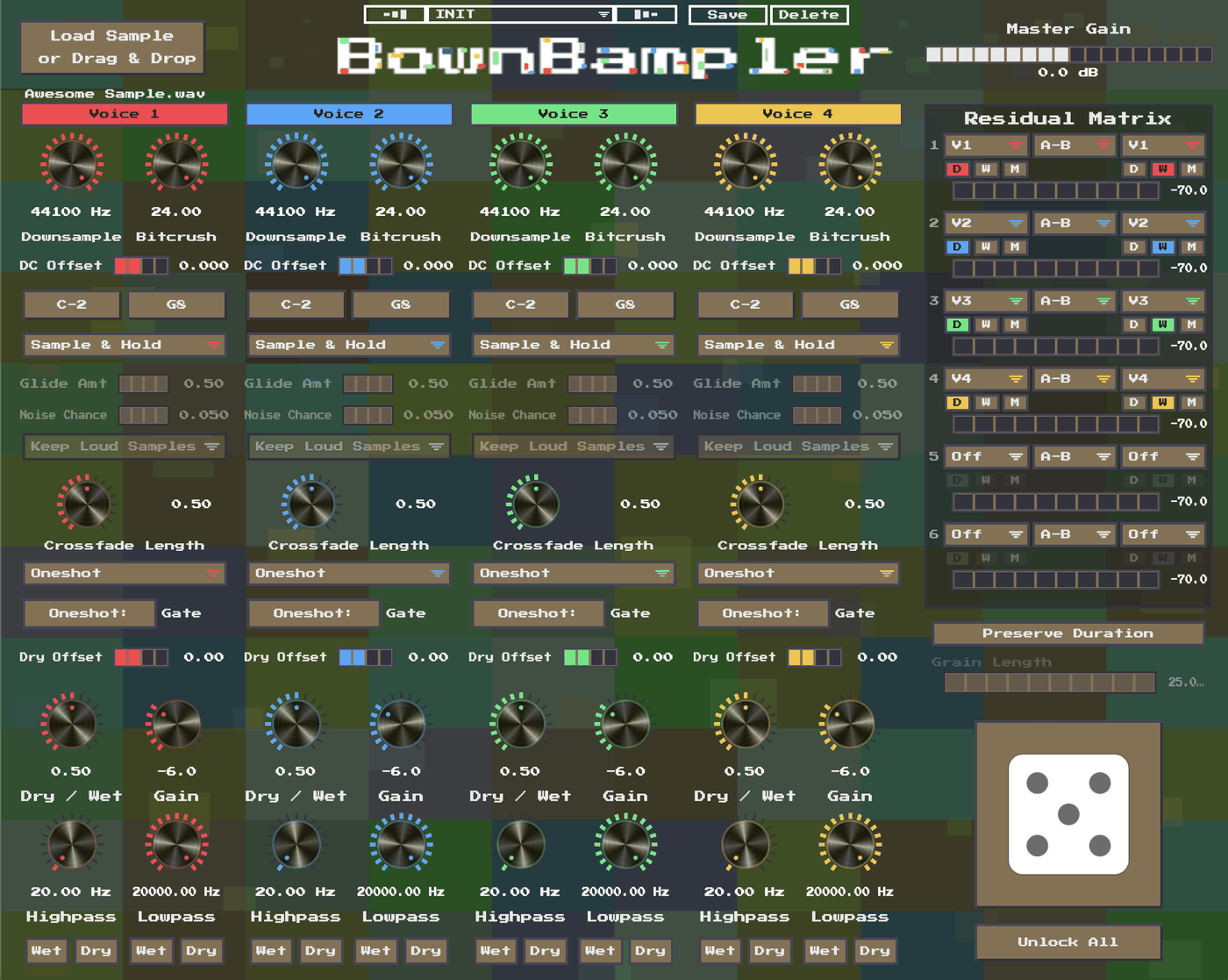 BownBampler plugin interface, default INIT preset